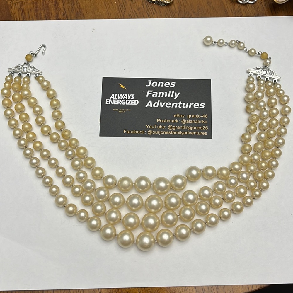 Vintage faux Pearl four strand gradient necklace. Length 14-17 + 3 inch extender